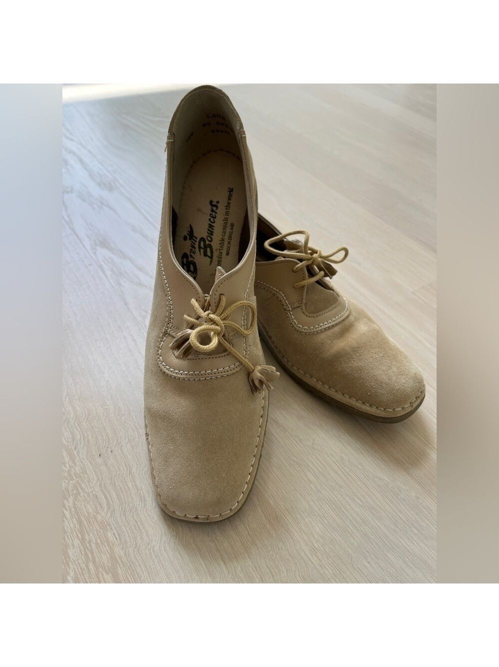 BREVITT BOUNCERS Vintage Tan Suede Shoes Tassle Tie Made in England Countrycore